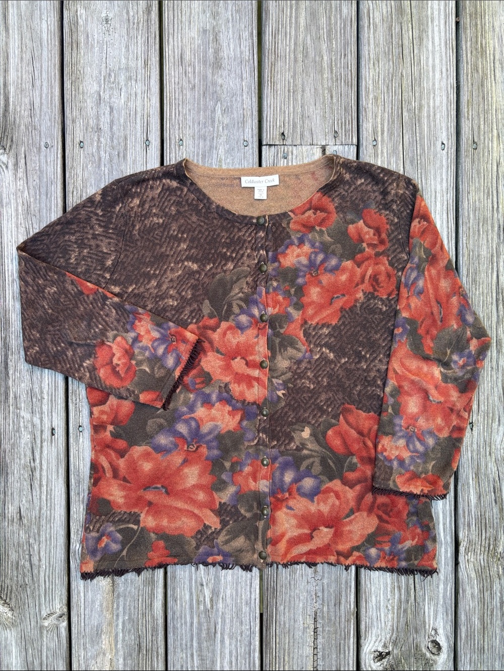 VTG Coldwater Creek Boho Floral Grandmacore Cardigan Sweater Shabby Chic Size M